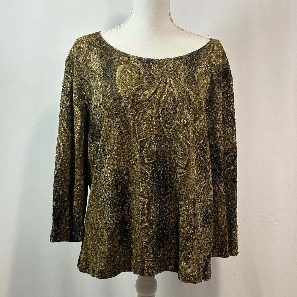 Brittany Black Women's Gold Paisley Print 3/4 Sleeve Blouse‎ Top